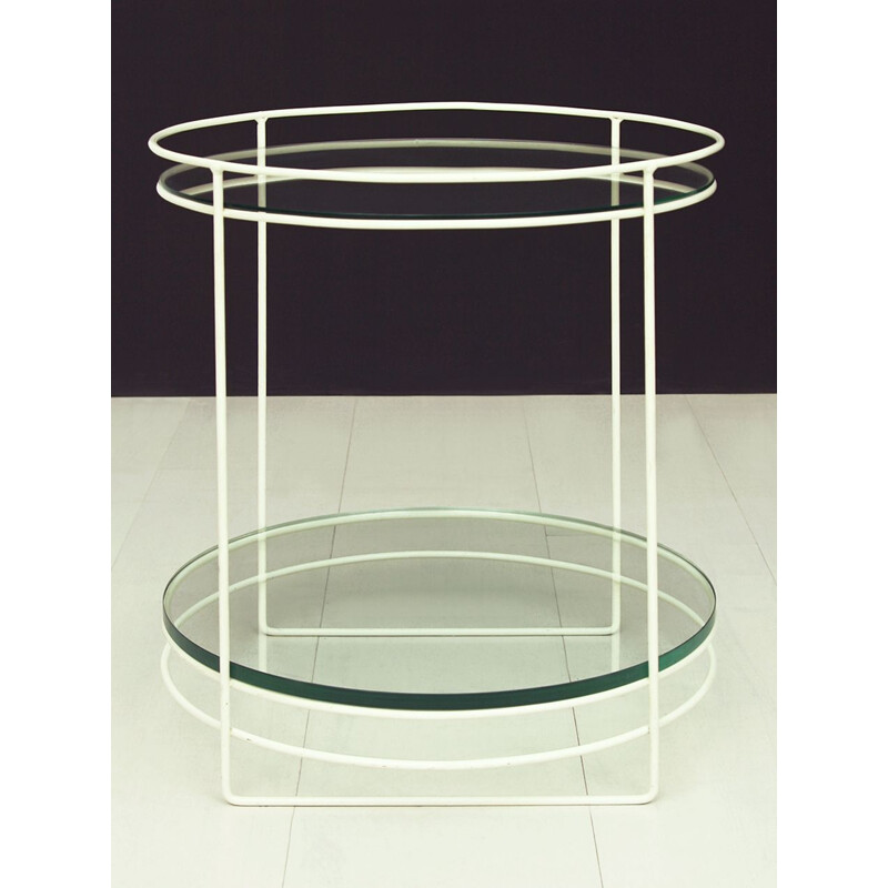 Vintage White Steel Rod & Glass Side Table, Germany 1960s