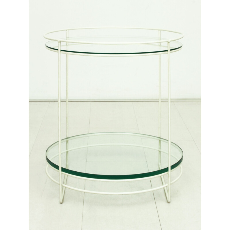 Vintage White Steel Rod & Glass Side Table, Germany 1960s