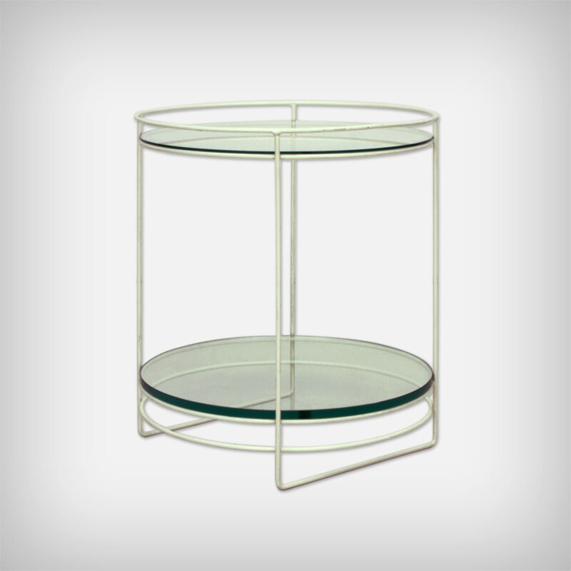 Vintage White Steel Rod & Glass Side Table, Germany 1960s