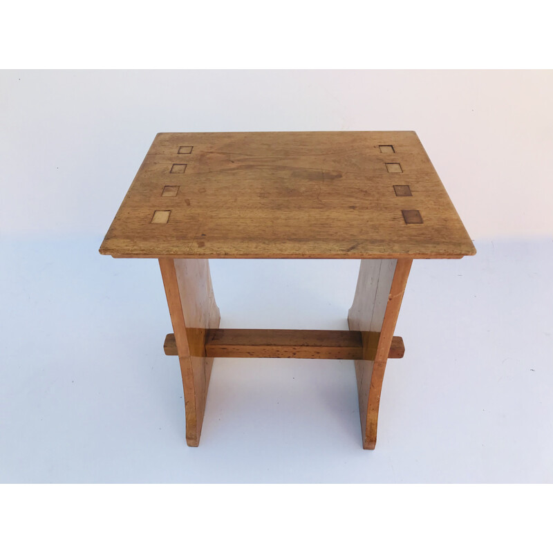 Vintage oak stool Arts And Crafts 1900s