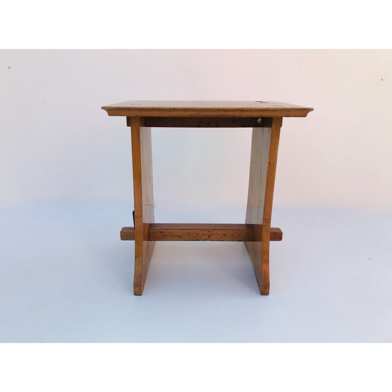 Vintage oak stool Arts And Crafts 1900s