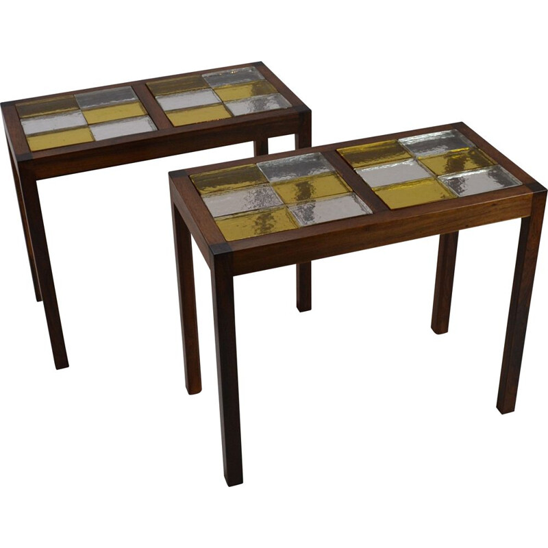 Pair of vintage coffee tables in rosewood and glass tiles, Scandinavian