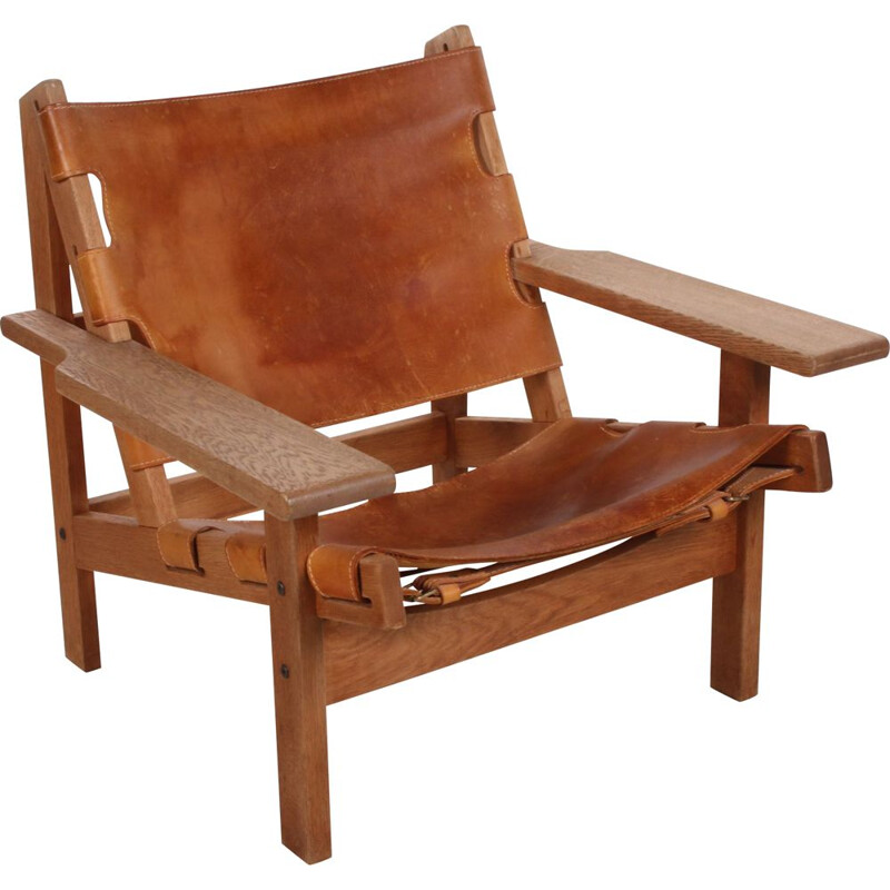 Vintage Leather and Oak Safari Chair by Kurt Ostervig for KP Mobler 1960s