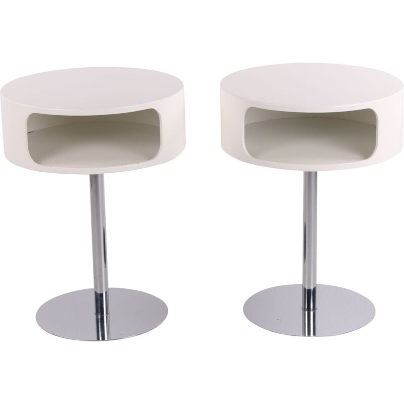 Pair of vintage Space Age Tables or bedside tables with chrome base, Denmark 1970s