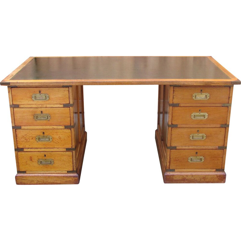 Vintage eather and wood Desk, England 1934s