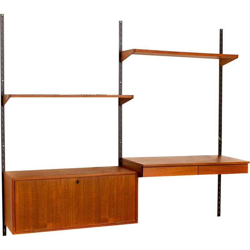 Vintage teak modular wall unit with desk by Kai Kristiansen for FM Mobler, Denmark 1960s