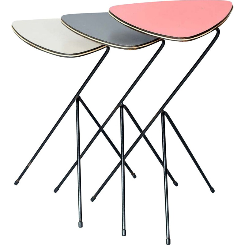 Set of 3 vintage side-tables by Mathieu Matégot for Artimeta