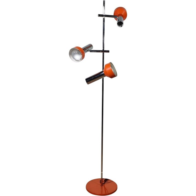 Vintage floor lamp in chromed metal and orange lacquer, Italy 1970