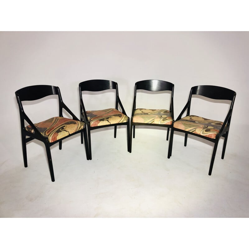 Set of 4 vintage Baumann fabric chairs 1980s