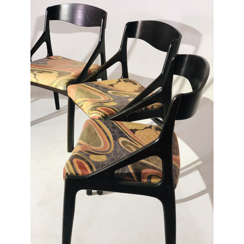 Set of 4 vintage Baumann fabric chairs 1980s