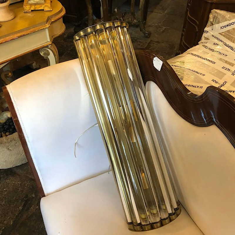 Pair of vintage Huge Modern Brass and Glass Wall Sconces, Italian 1970s