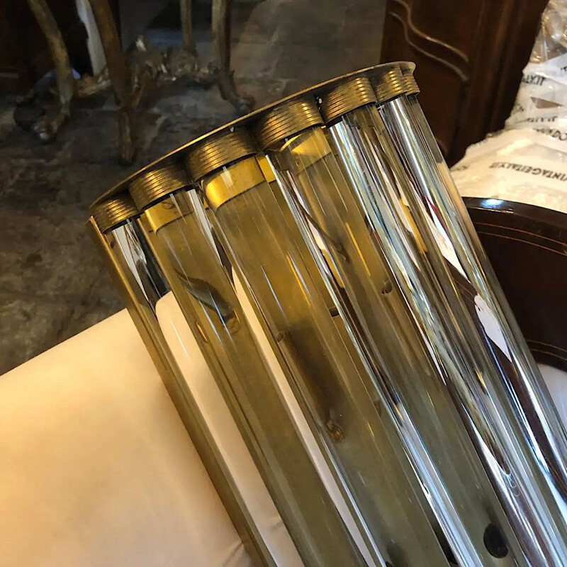 Pair of vintage Huge Modern Brass and Glass Wall Sconces, Italian 1970s