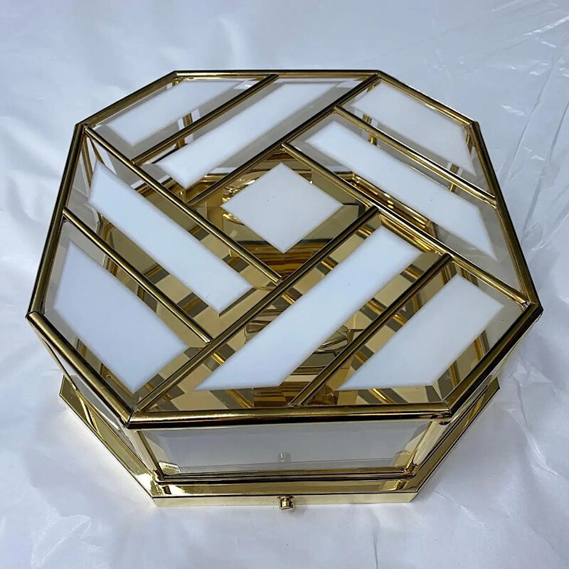 Vintage Modern Brass and Glass Ceiling Light, Italian 1970s