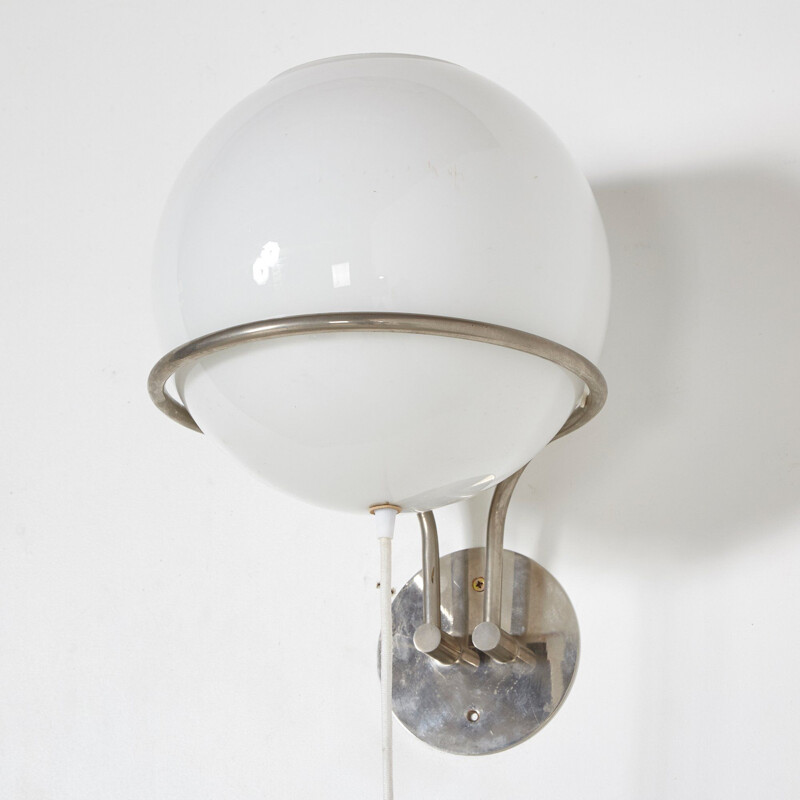 Vintage White Glass Wall Sconce by Tibor Újházi 1970s