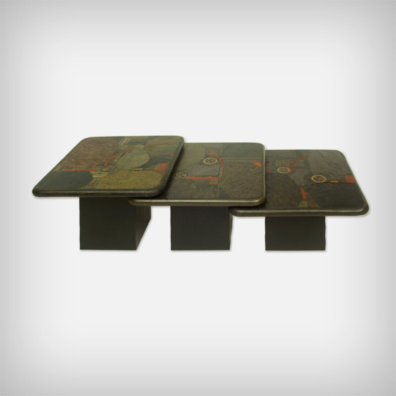 Set of 3 vintage Brutalist Nesting Tables by Paul Kingma for C. Kneip, German 1991s