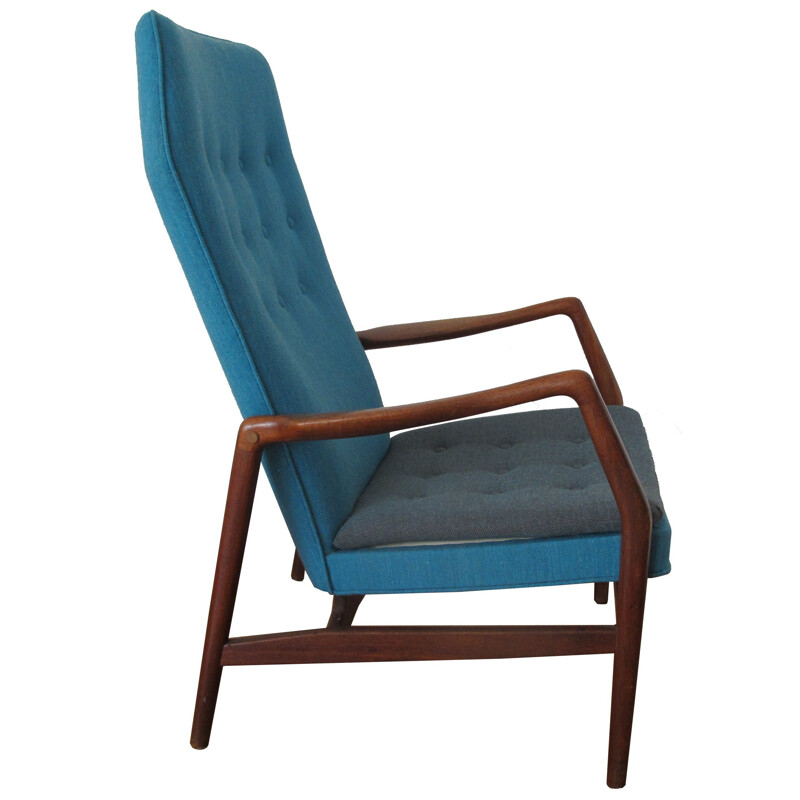 Andersen & Bohm teak and blue fabric armchair, Kurt OLSEN - 1948