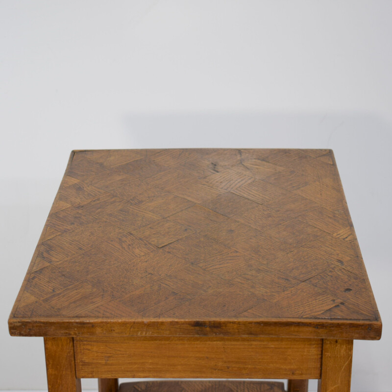Table d'appoint vintage ou chevet en mosaïque de bois 1920