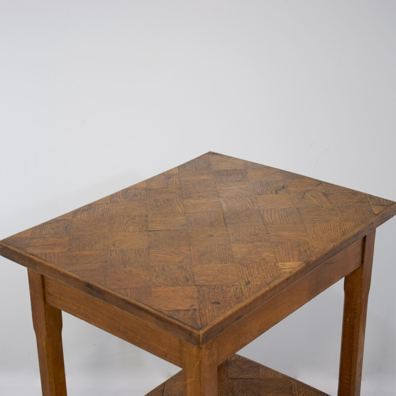 Vintage side table or bedside table in wood mosaic 1920s