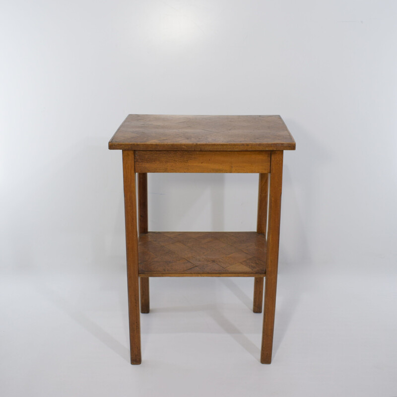 Table d'appoint vintage ou chevet en mosaïque de bois 1920