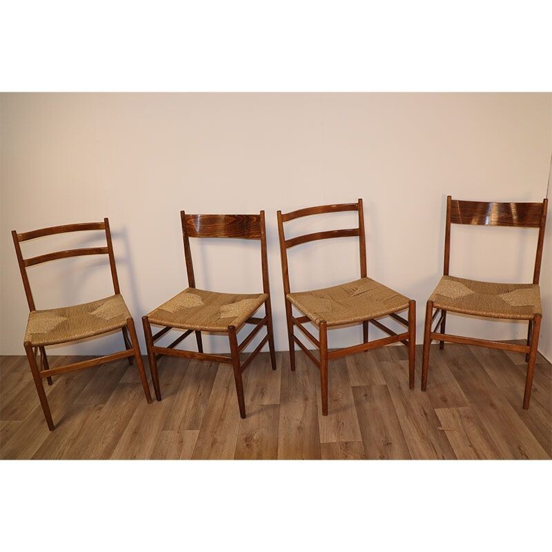 Set of 4 vintage rope chairs, Scandinav 1960s