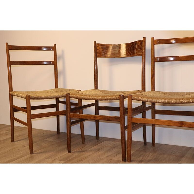 Lot de 4 chaises vintage en corde, Scandinav 1960