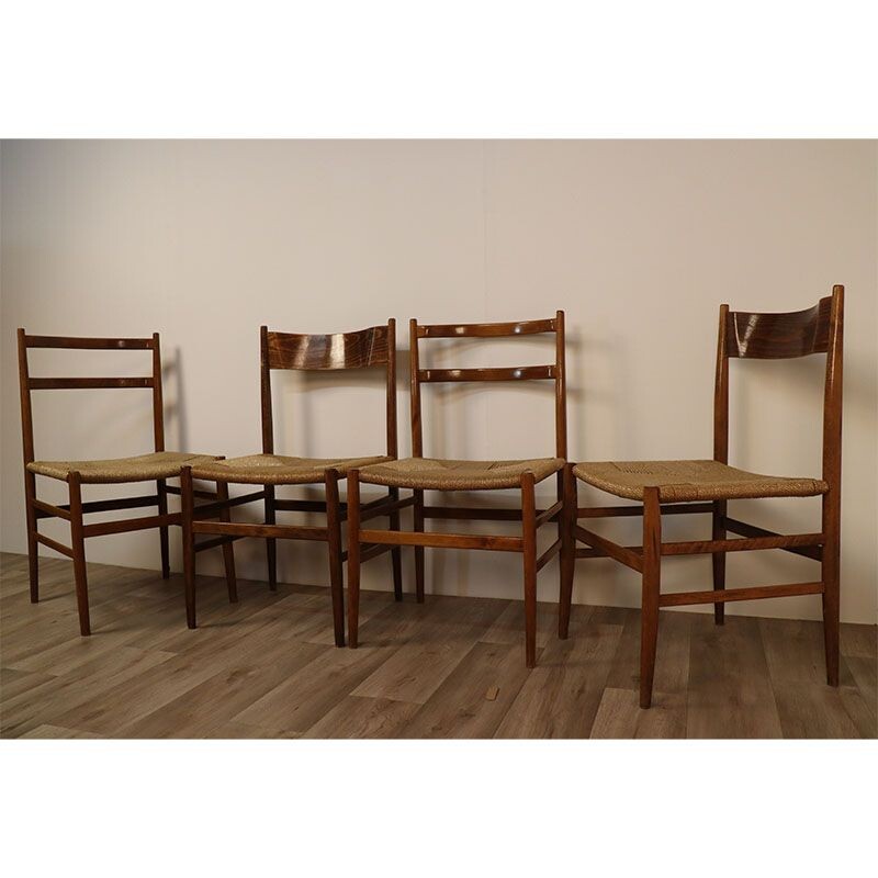 Set of 4 vintage rope chairs, Scandinav 1960s