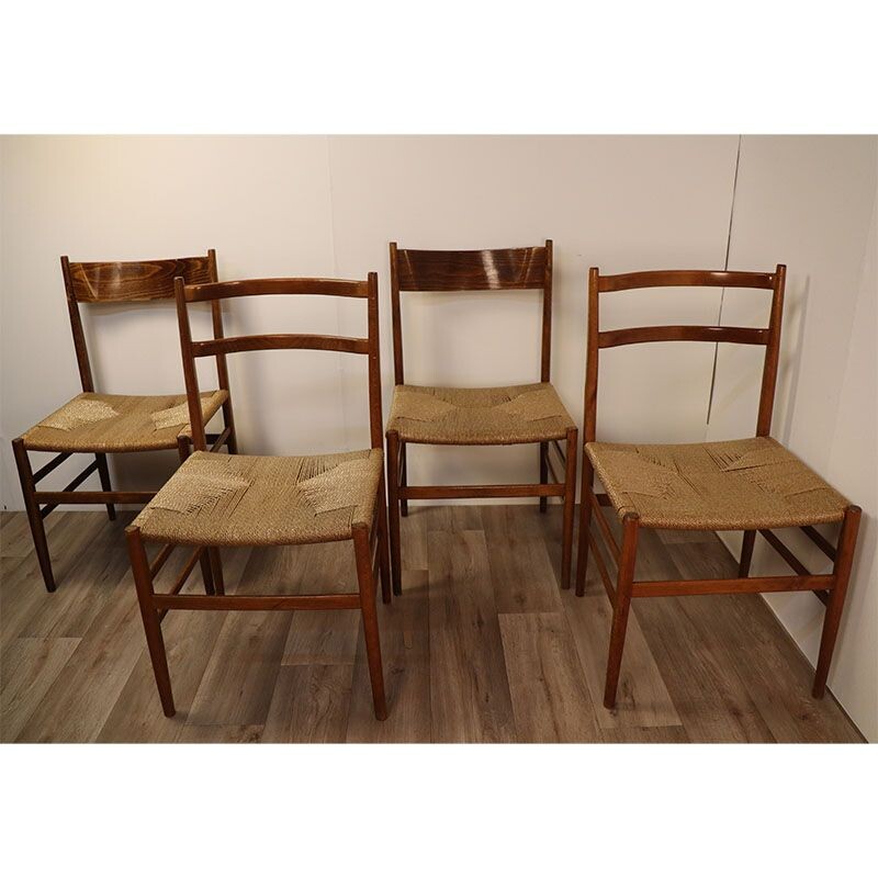 Set of 4 vintage rope chairs, Scandinav 1960s