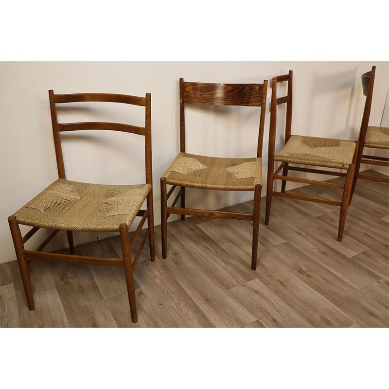 Set of 4 vintage rope chairs, Scandinav 1960s