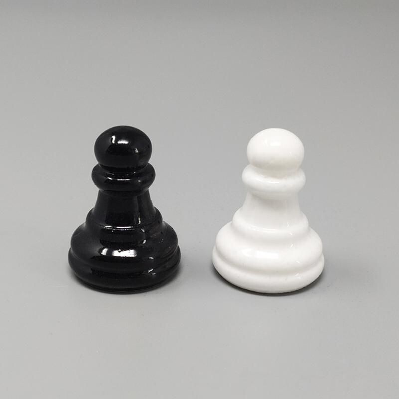 Vintage Black and White Chess Set in Volterra Alabaster Handmade, Italy 1970s