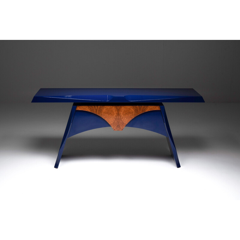 Table console vintage laquée bleu, Belgique 1980