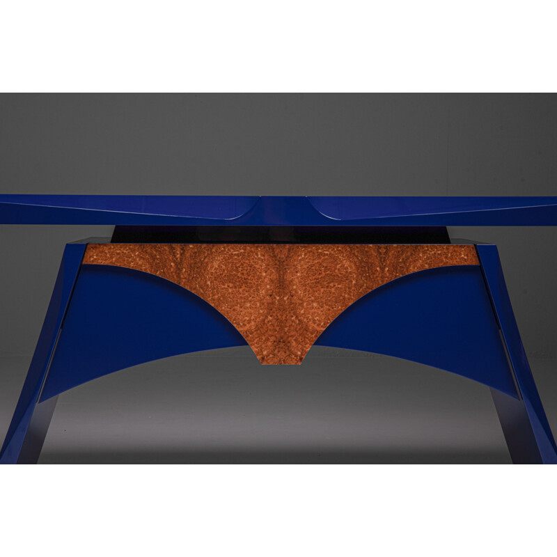 Vintage Blue lacquered console table, Belgium 1980s