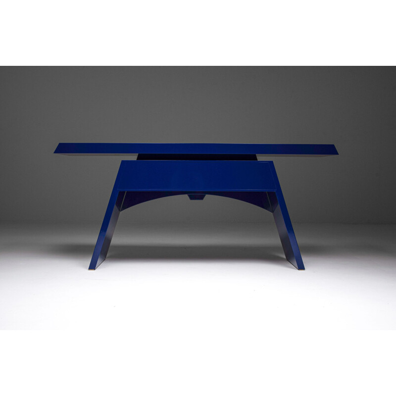 Vintage Blue lacquered console table, Belgium 1980s