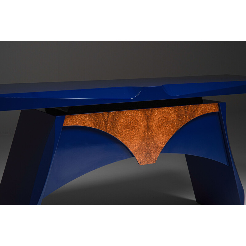 Vintage Blue lacquered console table, Belgium 1980s