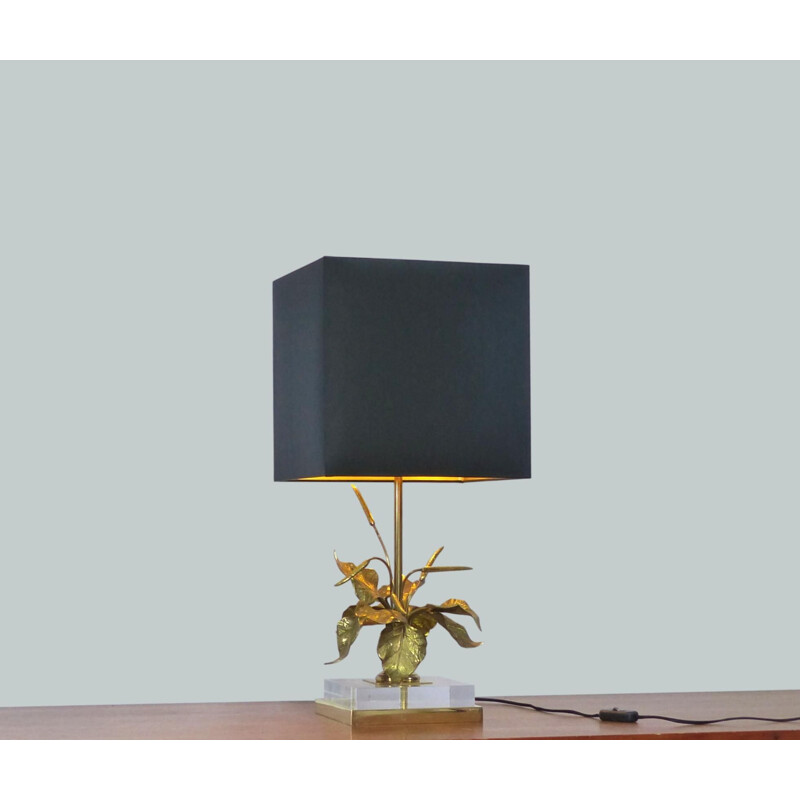 Vintage table lamp with gilded brass foliage, 1970