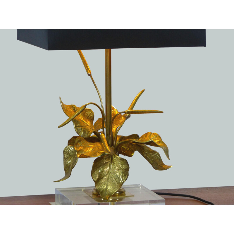 Vintage table lamp with gilded brass foliage, 1970