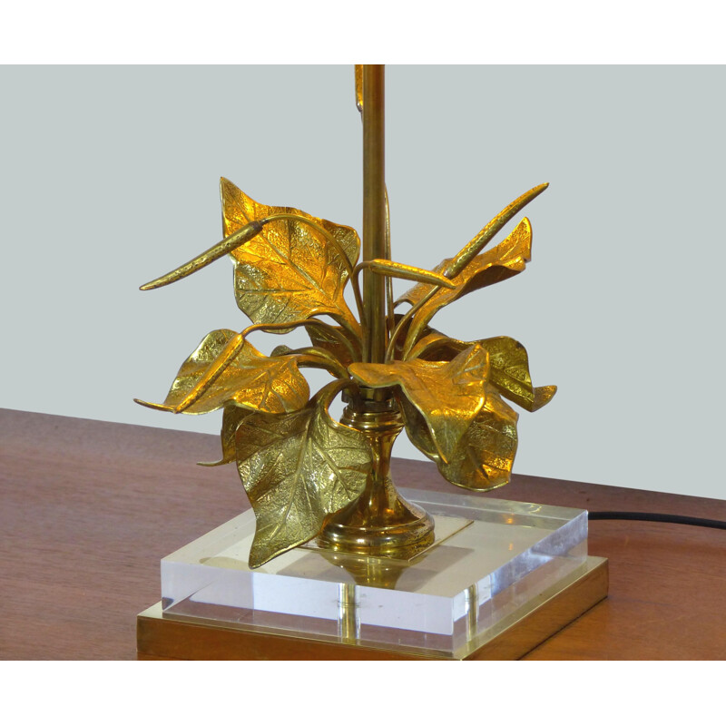 Vintage table lamp with gilded brass foliage, 1970