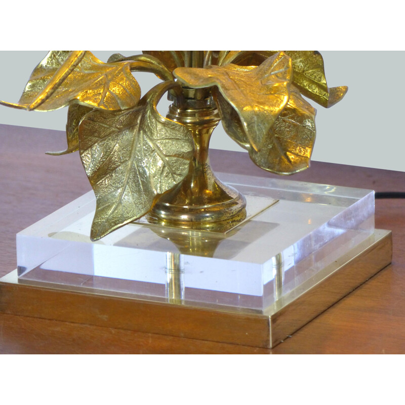 Vintage table lamp with gilded brass foliage, 1970