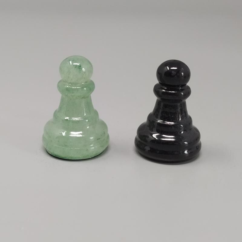 Vintage Black and Green Chess Set in Volterra Alabaster Handmade, Italy 1970s