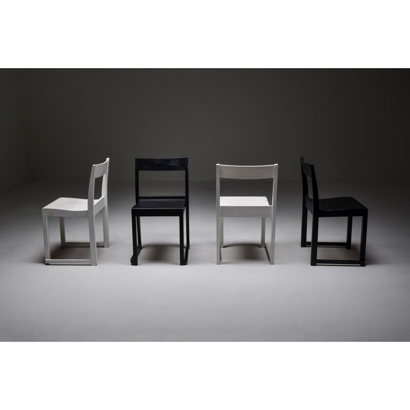 Vintage "Orchestra" Chairs Black & White by Sven Markelius, Sweden 1930s