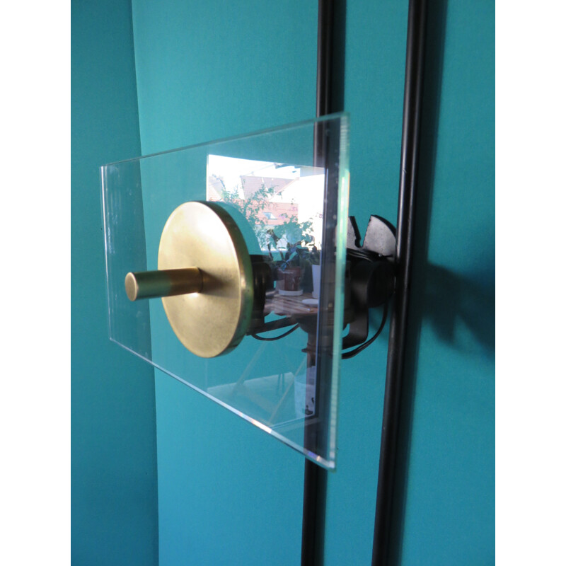 Vintage black lacquered metal and brass wall lamp for Arteluce, 1950