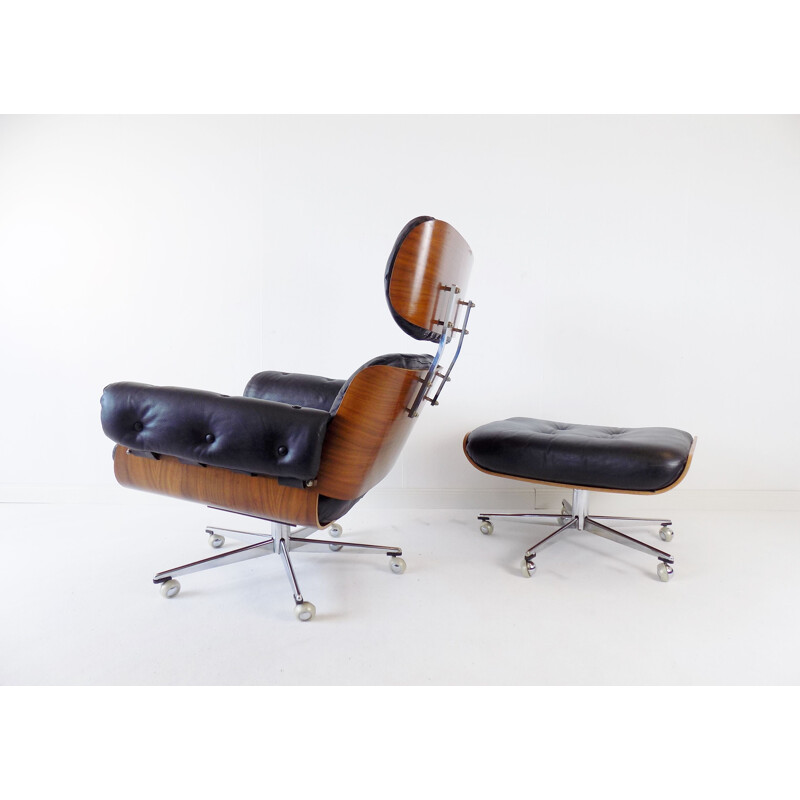 Vintage Martin Stoll leather armchair with ottoman 1960s