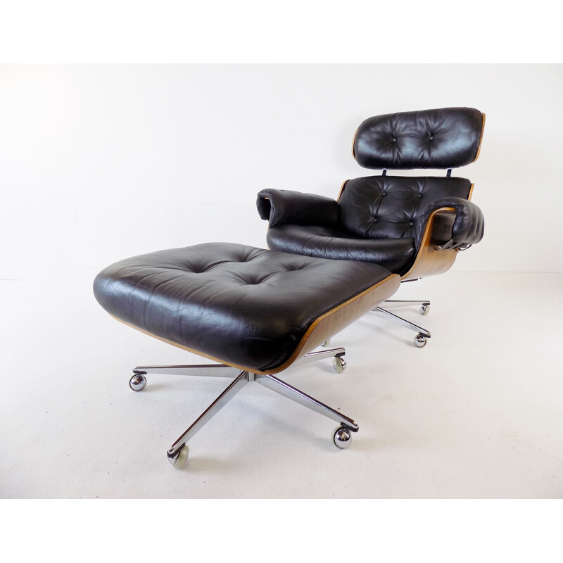 Vintage Martin Stoll leather armchair with ottoman 1960s