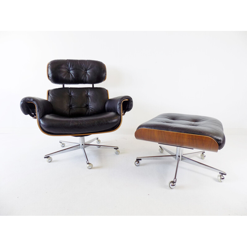 Vintage Martin Stoll leather armchair with ottoman 1960s