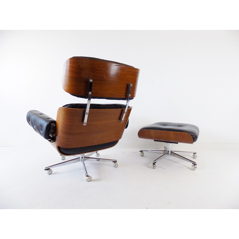 Vintage Martin Stoll leather armchair with ottoman 1960s