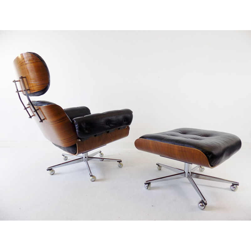 Vintage Martin Stoll leather armchair with ottoman 1960s