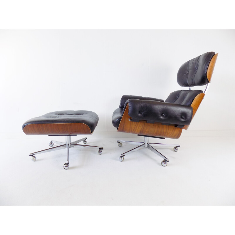 Vintage Martin Stoll leather armchair with ottoman 1960s