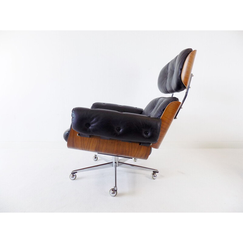 Vintage Martin Stoll leather armchair with ottoman 1960s