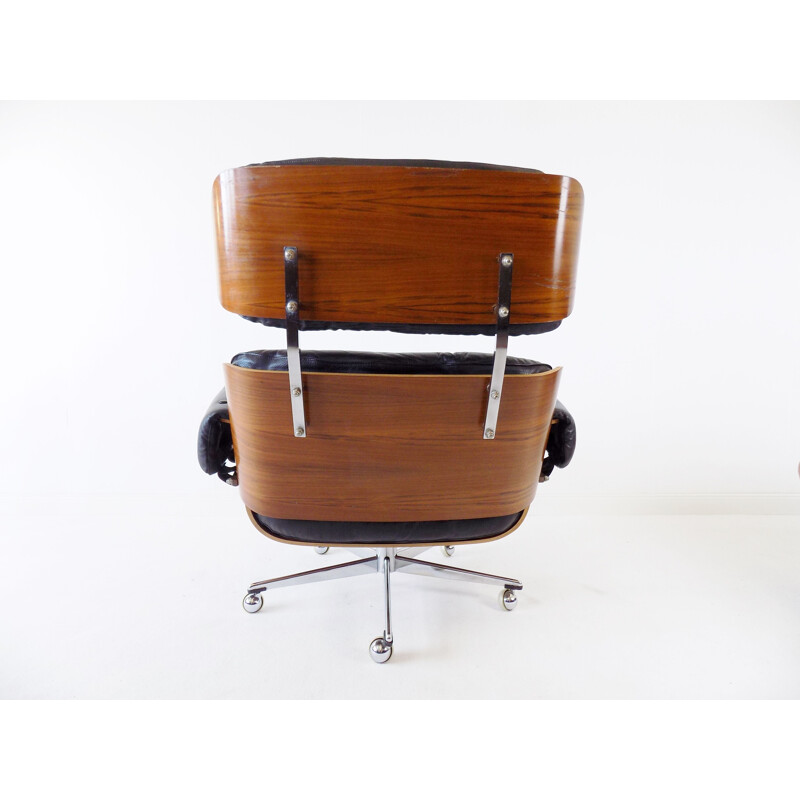 Fauteuil vintage en cuir Martin Stoll avec pouf 1960