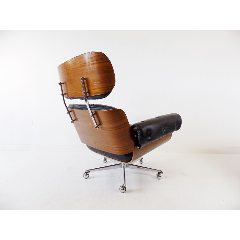 Vintage Martin Stoll leather armchair with ottoman 1960s