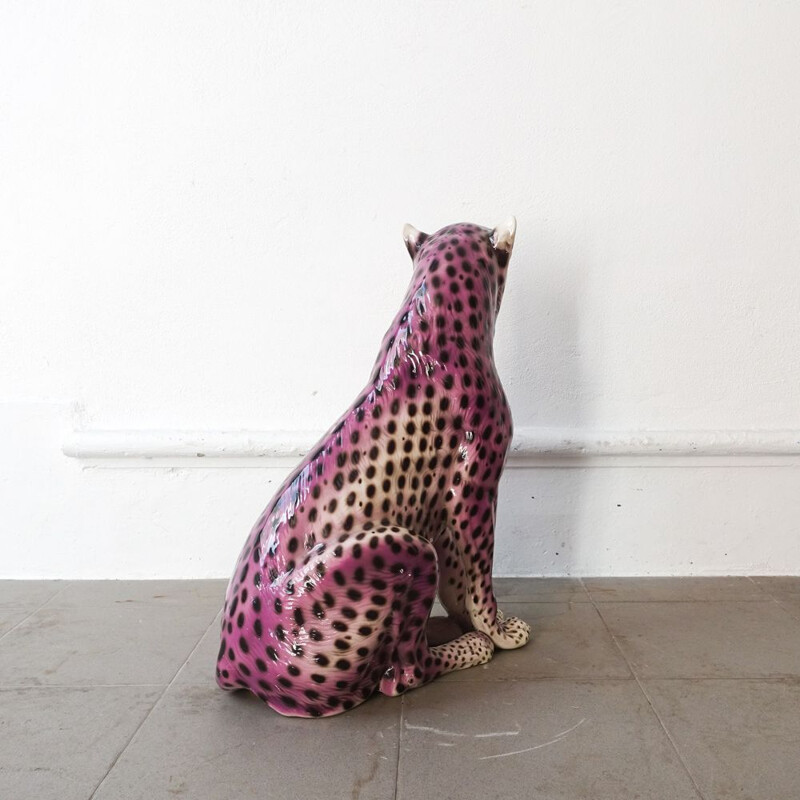 Vintage Purple Ceramic Leopard Sculpture, Portuguese 1970s 